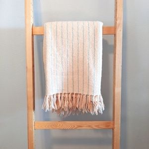 Hand-Woven Wool Blanket in Peach & Sage